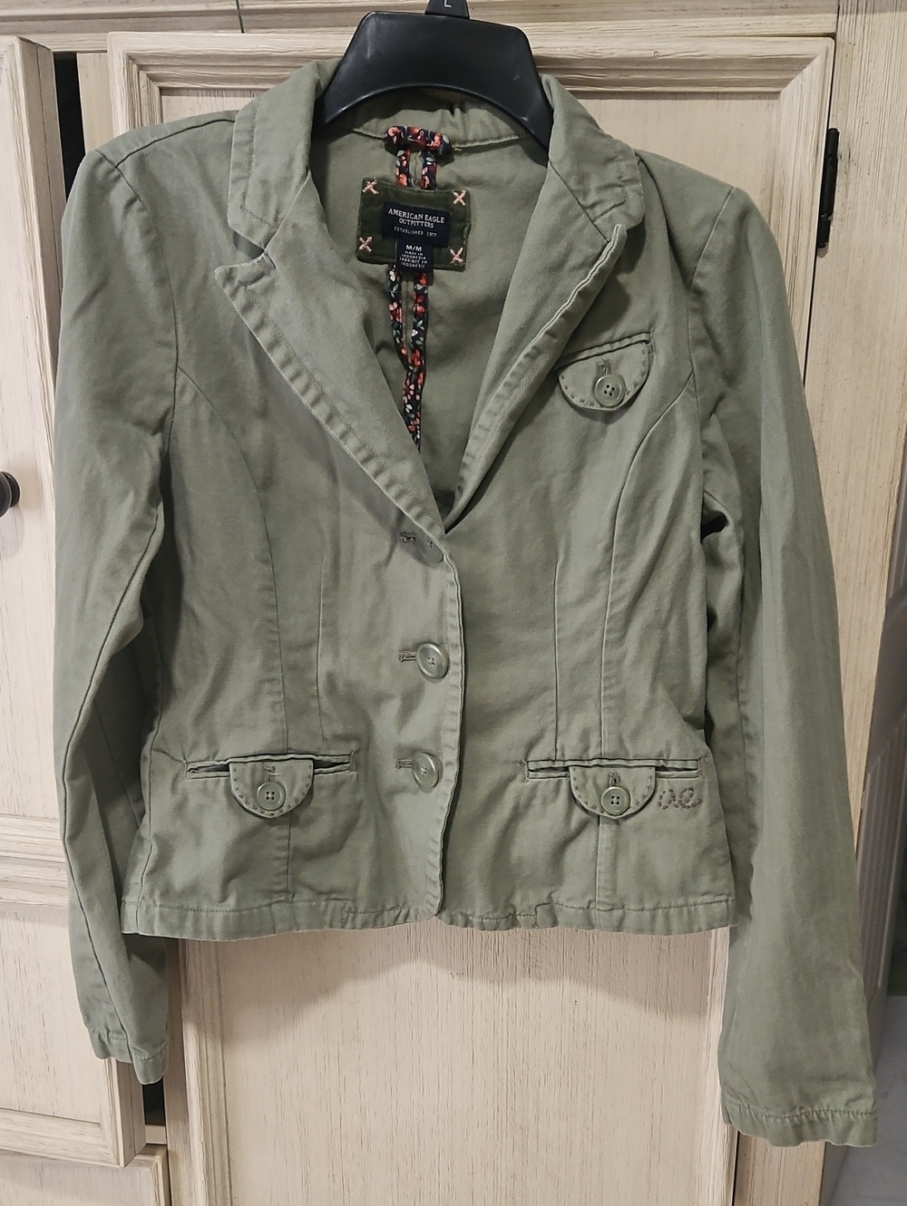 American Eagle Outfitters Olive Green Tailored Cotton Blazer